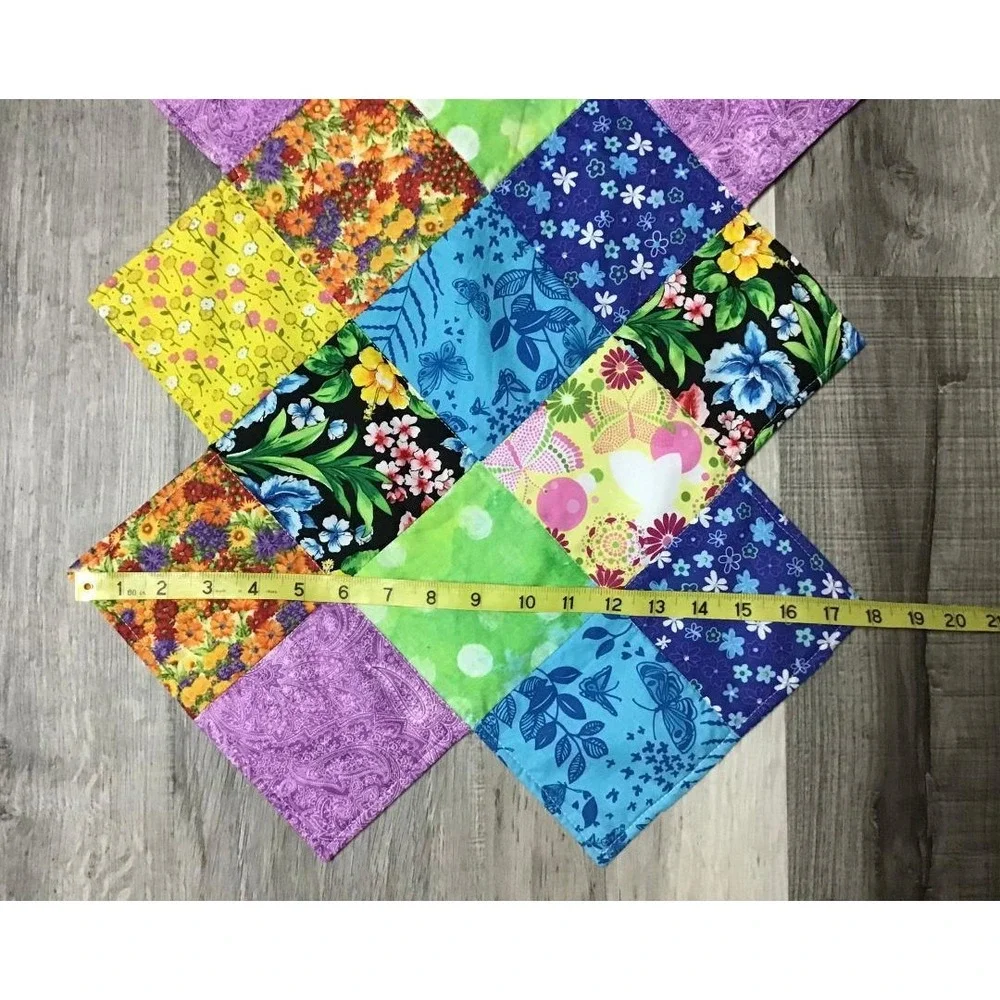 Handmade Quilted Patchwork Table Runner Floral Daisy Reversible 53x18 Farmhouse